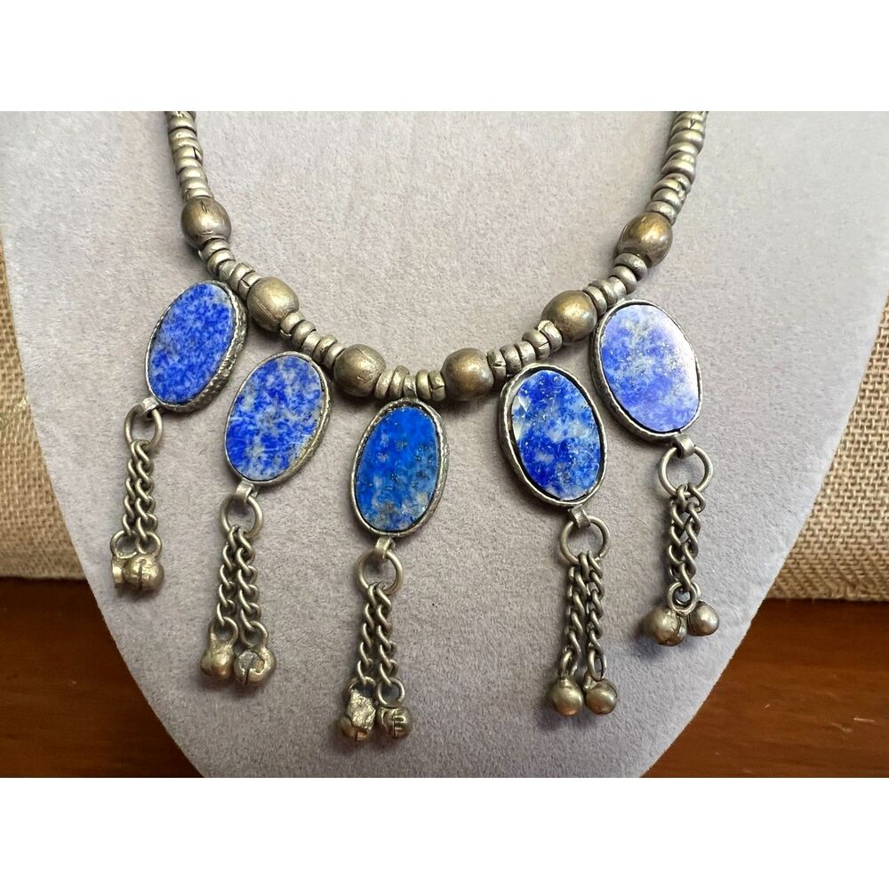 Afghan Lapis Lazuli Silver Bib Necklace